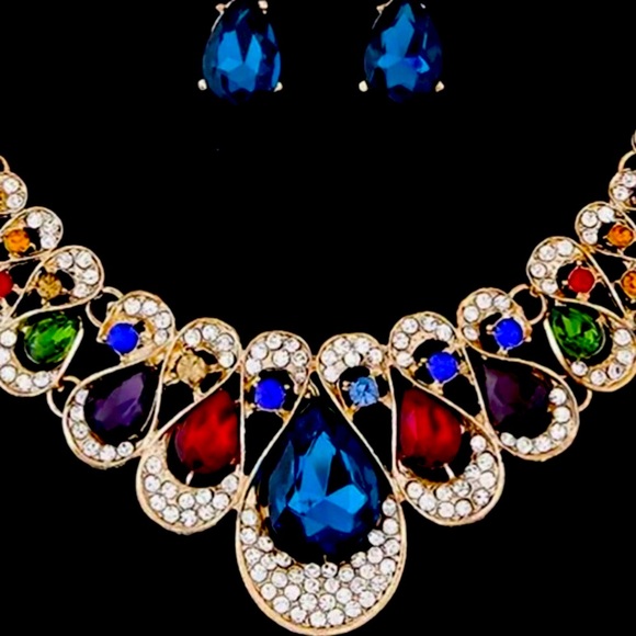 Callie Lives Elaine Demure MULTICOLOR Gemstone Necklace & Teardrop Earring Set - Picture 2 of 4